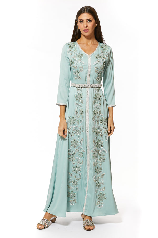 Floral, Blue Moroccan Kaftan – ELM M 497 – Product view 1