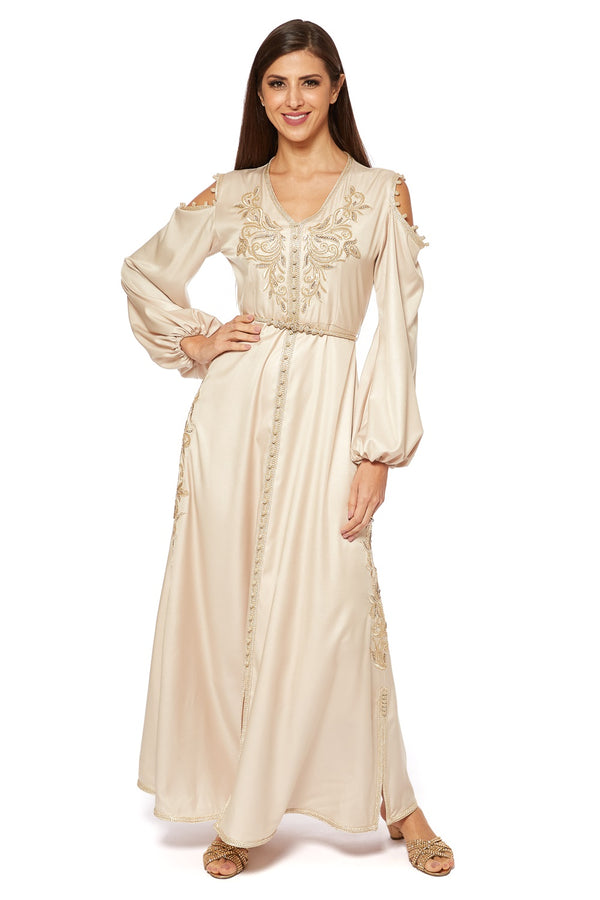 White, Beige Moroccan Kaftan – ELM M 428 – Product view 1