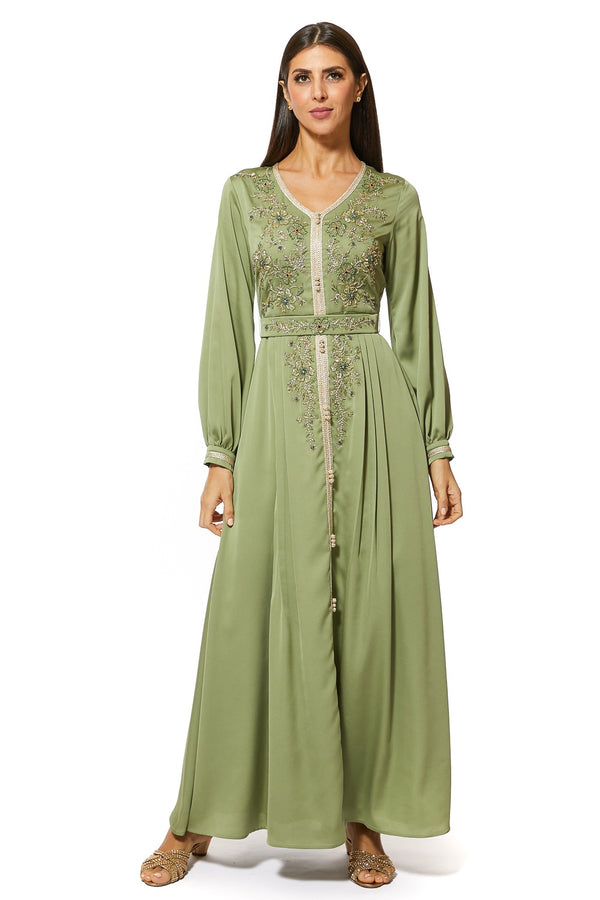 Olive Green Moroccan Kaftan – ELM M 495 – Product view 1