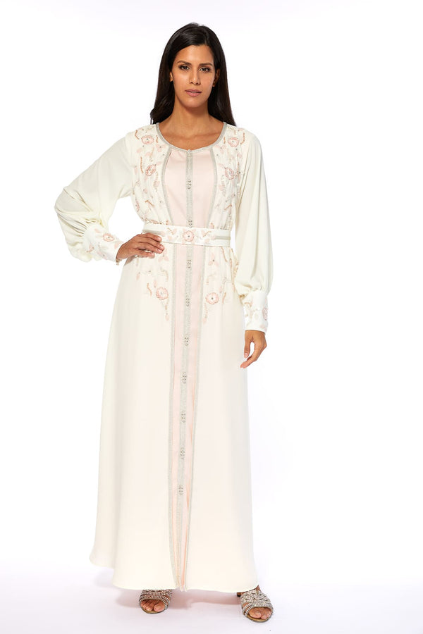 Off White, Light Pastel Pink Moroccan Kaftan – ELM M 564 – Product view 1