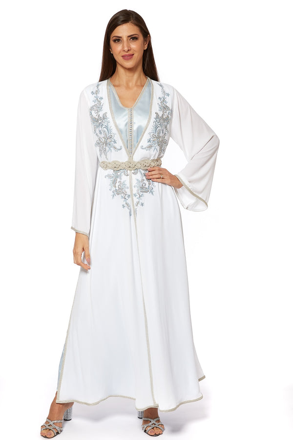 White, Sky Blue Moroccan Kaftan – ELM M 483 – Product view 1
