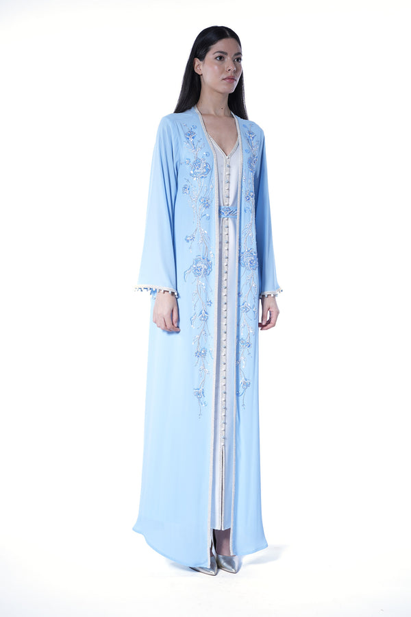 Blue, White Moroccan Kaftan – ELM M 614 – Product view 1