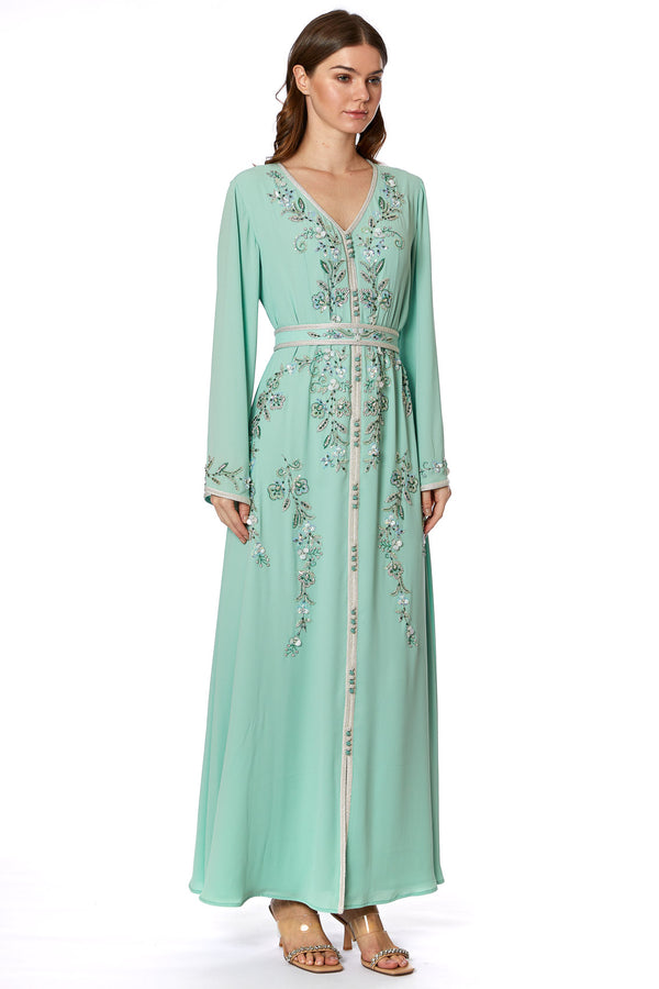 Light Pastel Blue Moroccan Kaftan – ELM M 591 – Product view 1