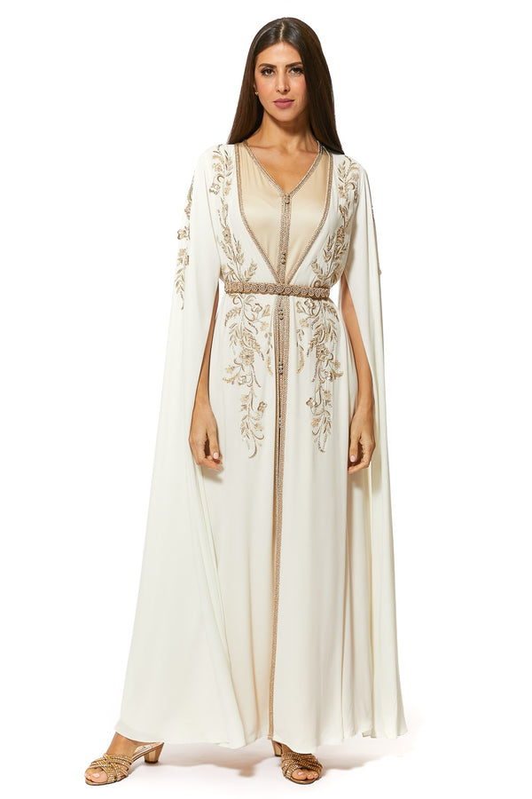 Beige, White Moroccan Kaftan – ELM M 498 – Product view 1