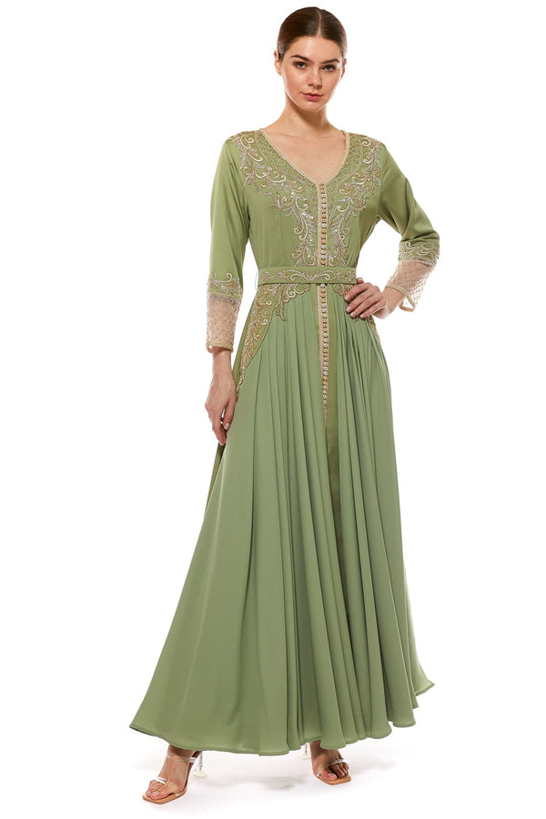 Olive Green Moroccan Kaftan – ELM M 532 – Product view 1