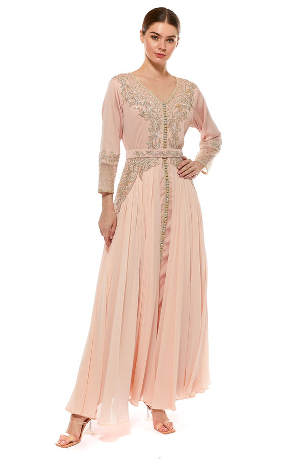 Light Pastel Peach Moroccan Kaftan – ELM M 532 – Product view 1