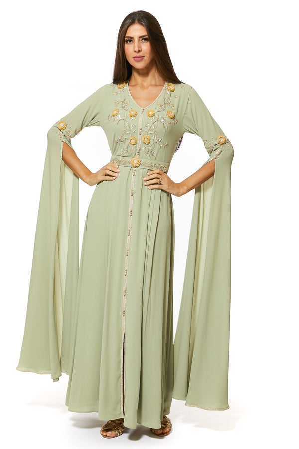 Olive Green Moroccan Kaftan – ELM M 493 – Product view 1