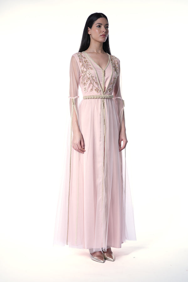 Light Pastel Peach Moroccan Kaftan – ELM M 617 – Product view 1