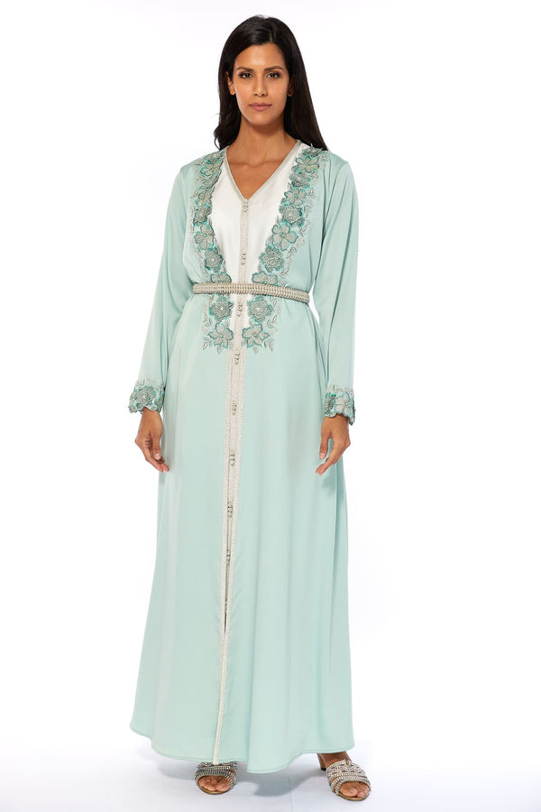 Green, White Moroccan Kaftan – ELM M 553 – Product view 1
