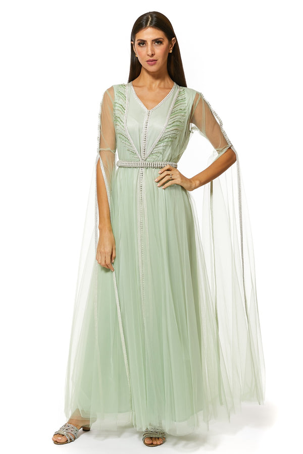 Pastel Green Moroccan Kaftan – ELM M 503 – Product view 1