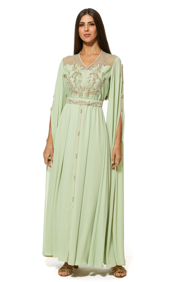 Light Green Moroccan Kaftan – ELM M 496 – Product view 1
