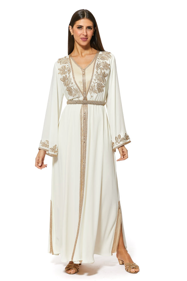 Beige, White Moroccan Kaftan – ELM M 492 – Product view 1