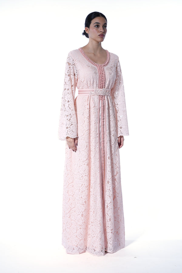 Light Pastel Peach Moroccan Kaftan – ELM M 622 – Product view 1