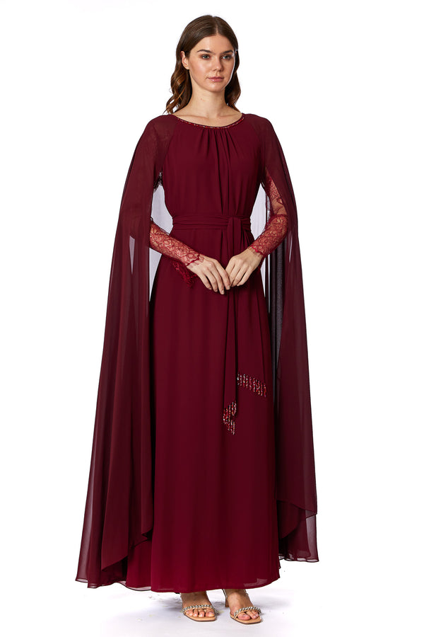 فستان نسائي بياقة دائرية وبأكمام واسعة – ELM D 346