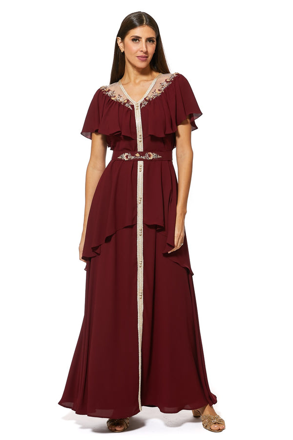 Maroon Moroccan Kaftan – ELM M 485 – Product view 1