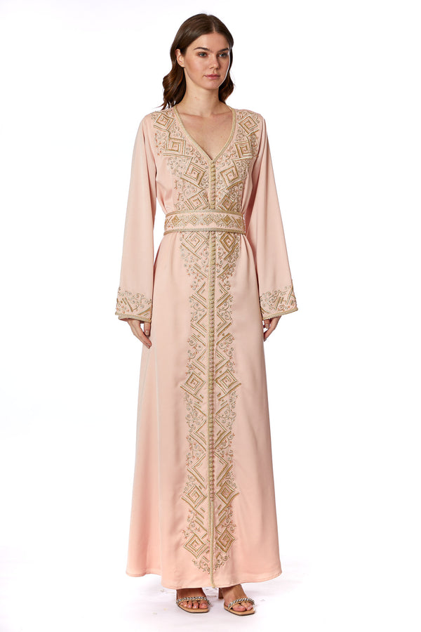 Light Pastel Peach Moroccan Kaftan – ELM M 580 – Product view 1