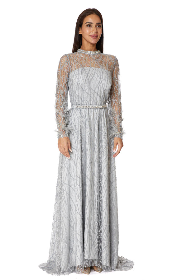 Silver Embellished Evening Dress – ELM D 366 – Product view 1