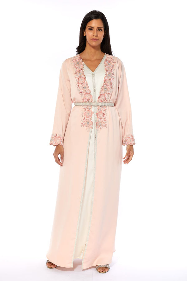 Peach, White Moroccan Kaftan – ELM M 553 – Product view 1