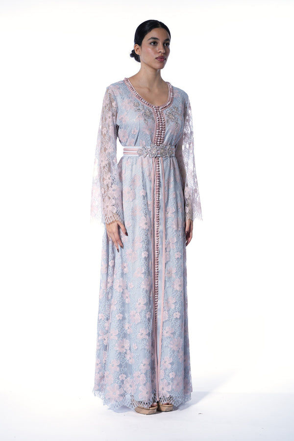 Gray, Pink Moroccan Kaftan – ELM M 622 – Product view 1