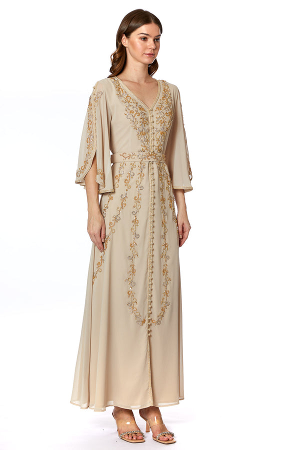 Beige Moroccan Kaftan – ELM M 592 – Product view 1