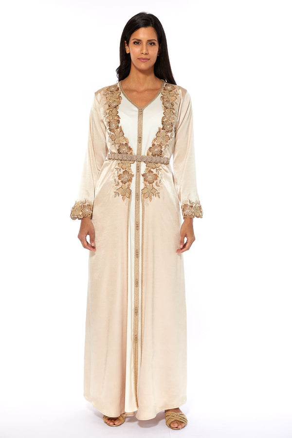 Cream, Beige Moroccan Kaftan – ELM M 553 – Product view 1