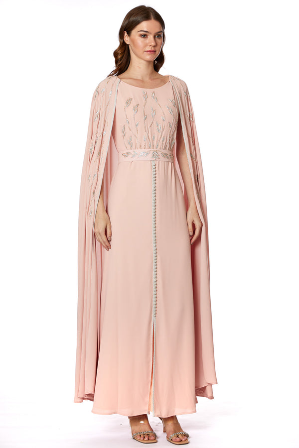 Light Pastel Peach Moroccan Kaftan – ELM M 587 – Product view 1