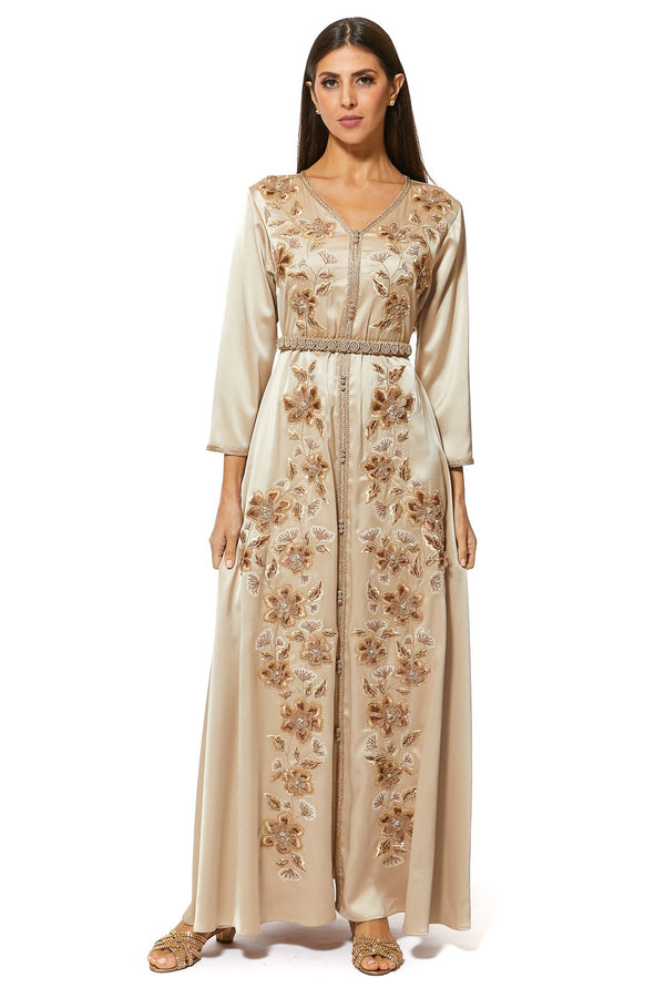 Beige, Gold Moroccan Kaftan – ELM M 497 – Product view 1