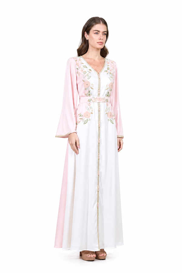 Pink, Off White Moroccan Kaftan – ELM M 660 – Product view 1
