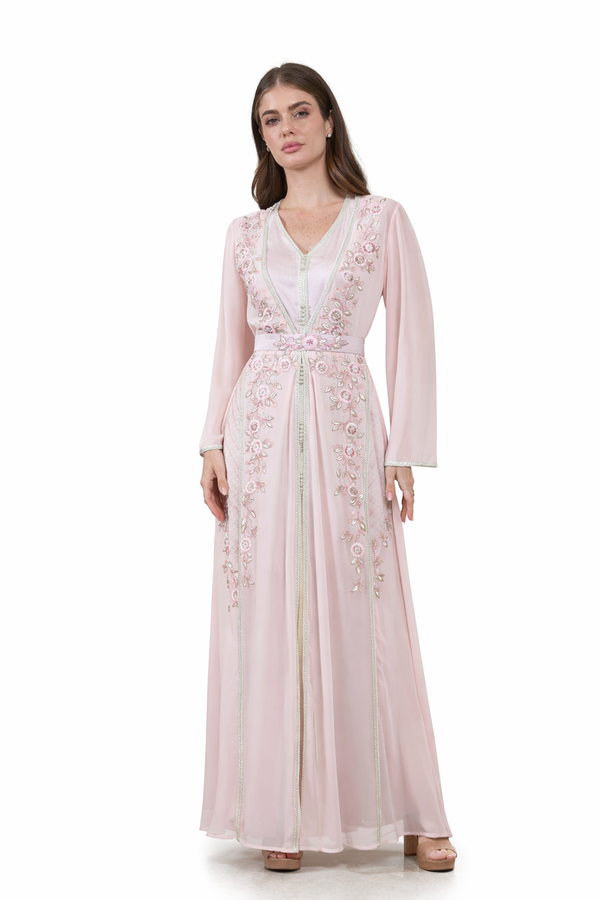 Light Pastel Pink Moroccan Kaftan – ELM M 644 – Product view 1