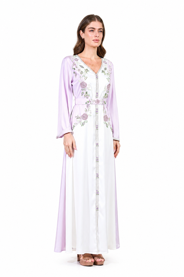 Purple, Off White Moroccan Kaftan – ELM M 660 – Product view 1