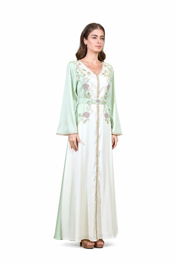 Mint Green, Off White Moroccan Kaftan – ELM M 660 – Product view 1