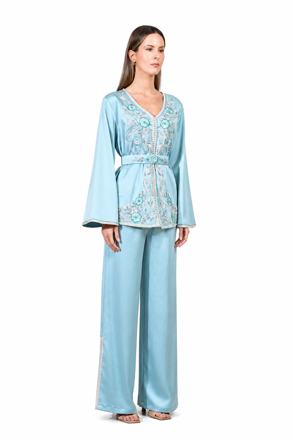 Pastel Green Moroccan Kaftan – ELM M 658 – Product view 1