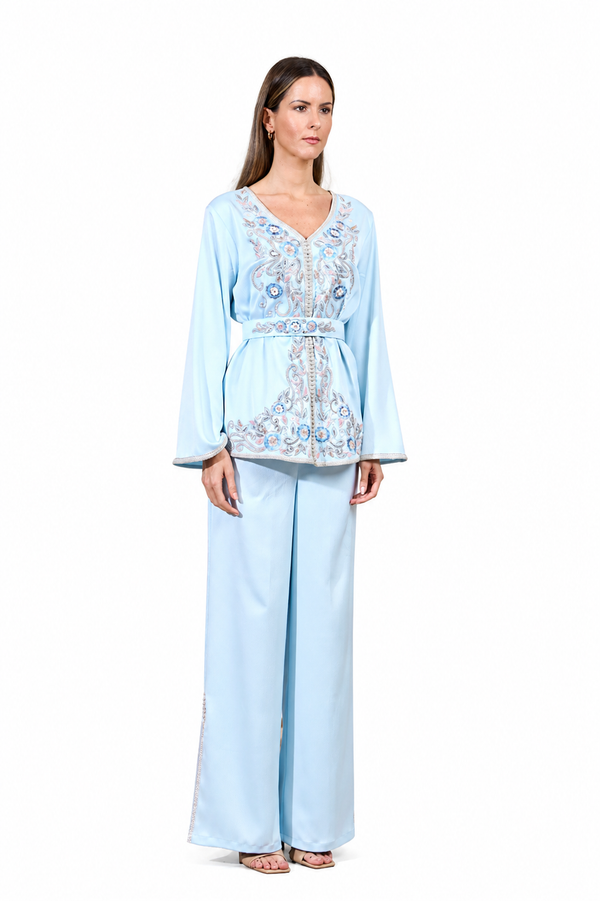 Light Pastel Blue Moroccan Kaftan – ELM M 658 – Product view 1