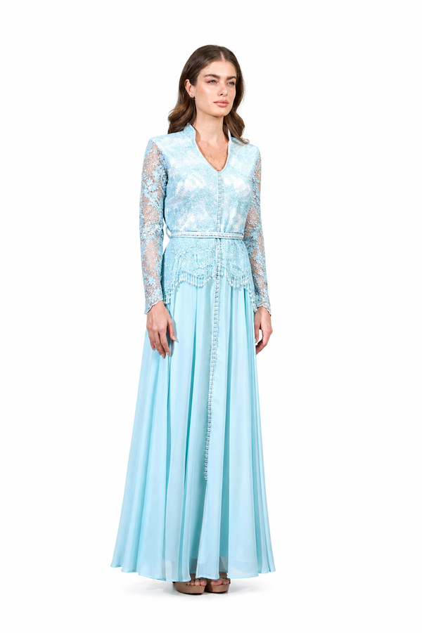 Light Pastel Blue Moroccan Kaftan – ELM M 667 – Product view 1