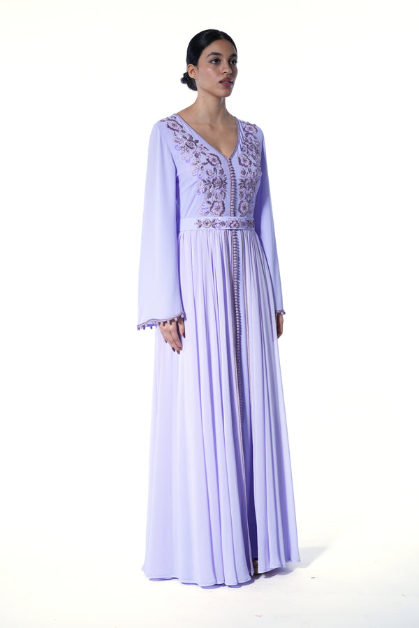 Geometric, Floral, Purple Moroccan Kaftan – ELM M 624 – Product view 1