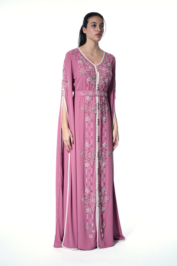Floral, Dark Pink Moroccan Kaftan – ELM M 611 – Product view 1