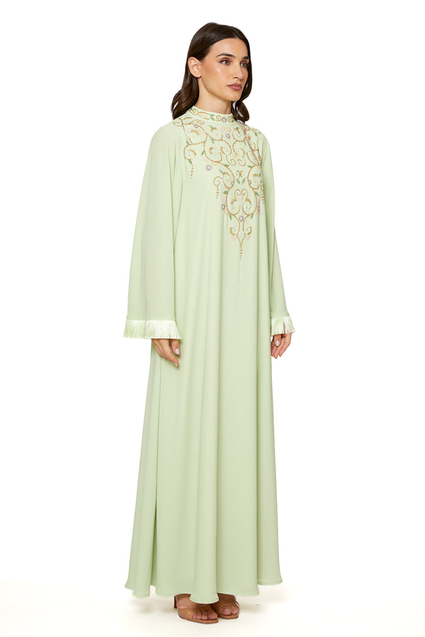 Floral, White, Green, Gold Jalabiya – ELM J 565 – Product view 1