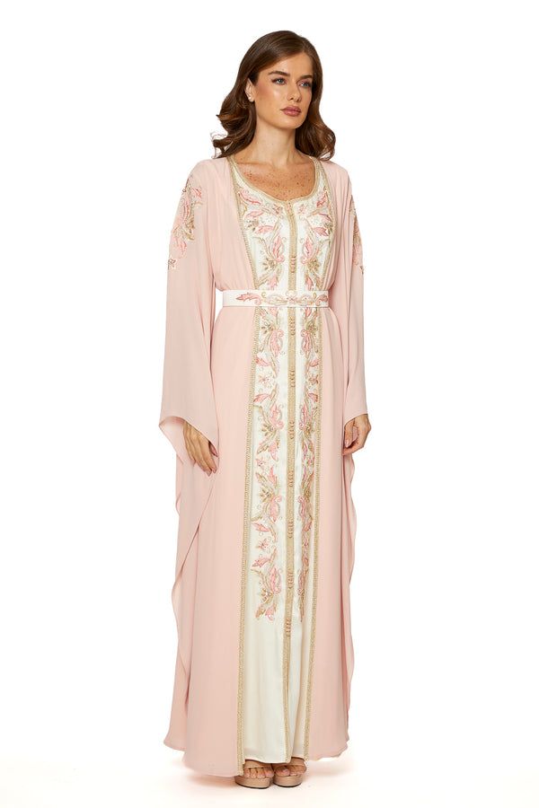 Pink, Off White Moroccan Kaftan – ELM M 628 – Product view 1