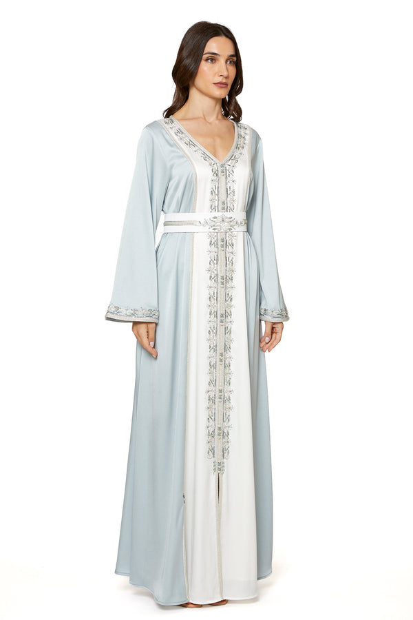 White, Sky Blue Moroccan Kaftan – ELM M 629 – Product view 1