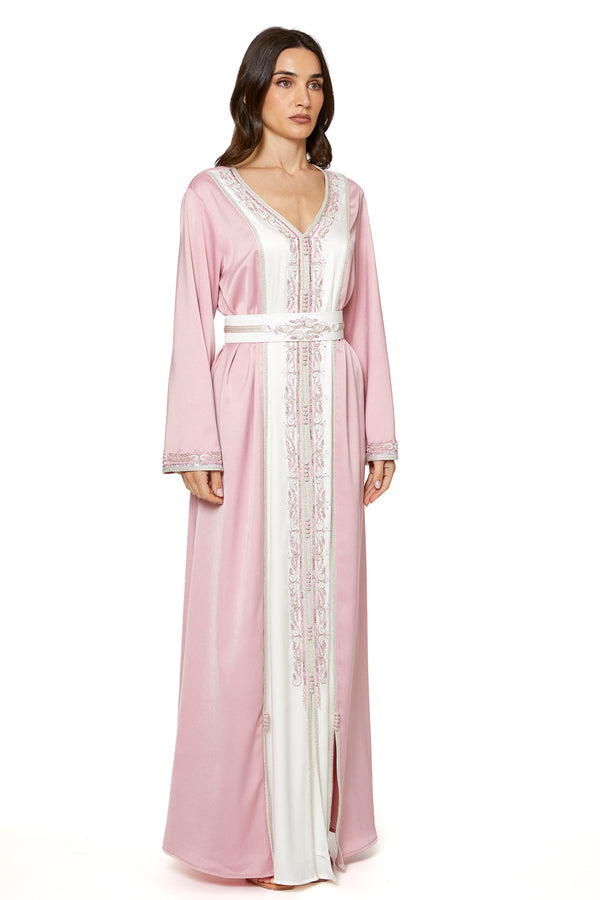 White, Pink Moroccan Kaftan – ELM M 629 – Product view 1