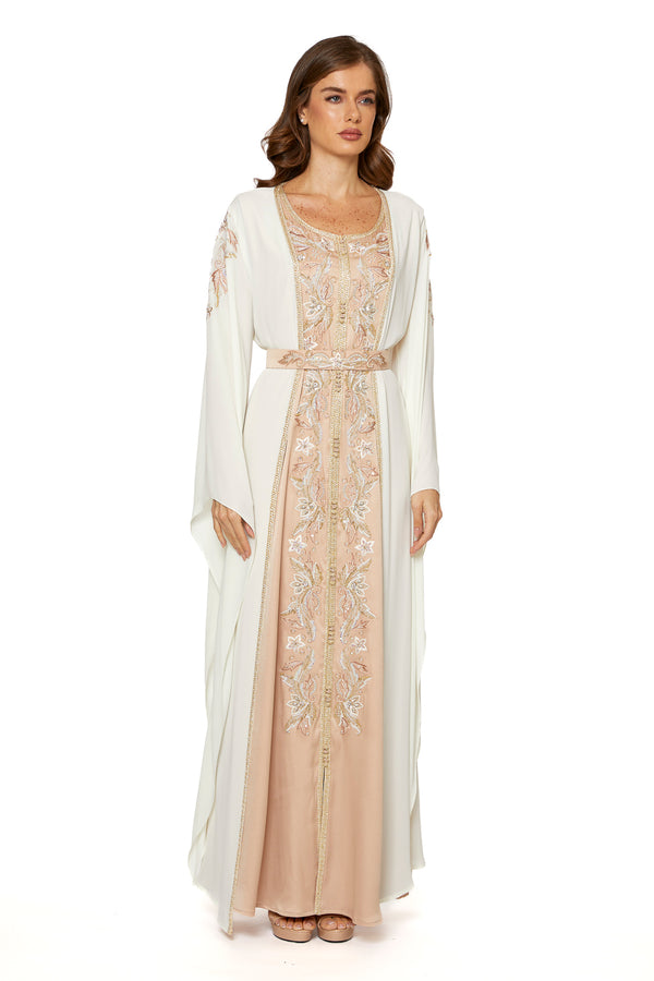 White, Beige Moroccan Kaftan – ELM M 628 – Product view 1