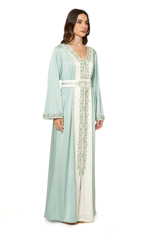 Green, Off White Moroccan Kaftan – ELM M 629 – Product view 1