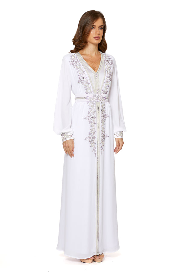 White, Light Purple Moroccan Kaftan – ELM M 631 – Product view 1