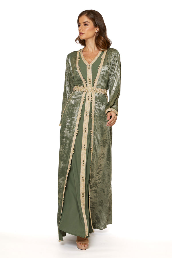 Green, Floral Moroccan Kaftan – ELM M 635 – Product view 1