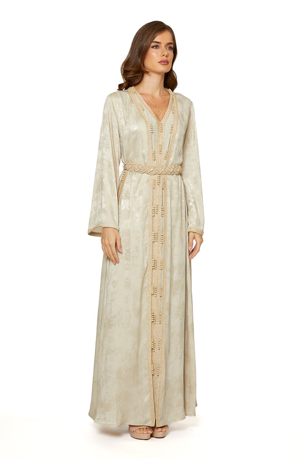Geometric, Beige Moroccan Kaftan – ELM M 635 – Product view 1