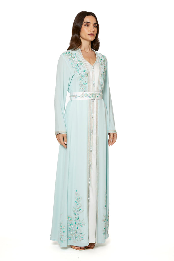 Light Pastel Blue, Off White Moroccan Kaftan – ELM M 630 – Product view 1