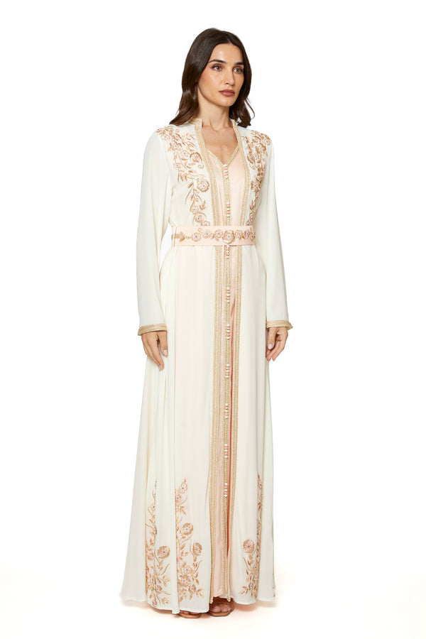 Off White, Light Pastel Peach Moroccan Kaftan – ELM M 630 – Product view 1