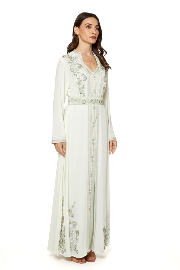 Off White, Pastel Green Moroccan Kaftan – ELM M 630 – Product view 1