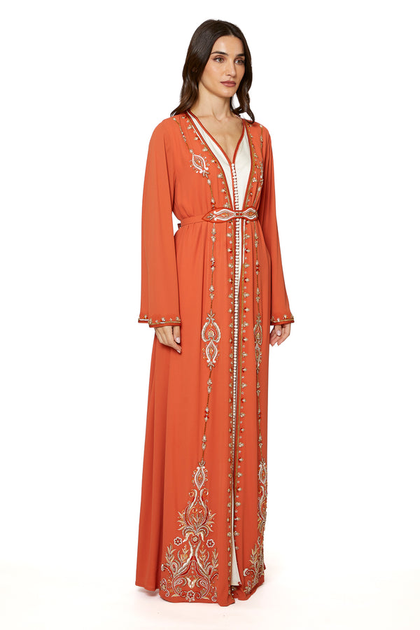 Orange, Off White Moroccan Kaftan – ELM M 620 – Product view 1