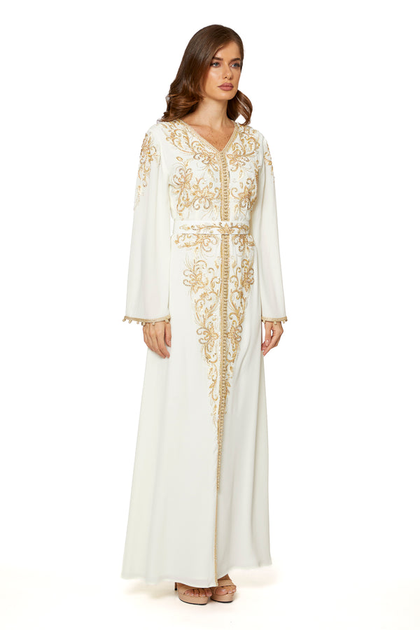 Floral, White Moroccan Kaftan – ELM M 613 – Product view 1